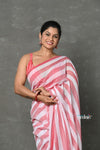 Tyohaar ~ Designer! Pure Mul Cotton Handloom Saree - Red White Stripes - verymuchindian.com