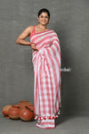Tyohaar ~ Designer! Pure Mul Cotton Handloom Saree - Red White Stripes - verymuchindian.com