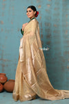Tyohaar ~ Exclusive! Banarasi Handloom Crushed Pure Tissue Silk Saree ~ Beige Gold ( Silk Mark Certified) - verymuchindian.com