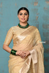 Tyohaar ~ Exclusive! Banarasi Handloom Crushed Pure Tissue Silk Saree ~ Beige Gold ( Silk Mark Certified) - verymuchindian.com