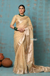 Tyohaar ~ Exclusive! Banarasi Handloom Crushed Pure Tissue Silk Saree ~ Beige Gold ( Silk Mark Certified) - verymuchindian.com
