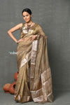Tyohaar ~ Exclusive! Banarasi Handloom Crushed Pure Tissue Silk Saree ~ Copper ( Silk Mark Certified) - verymuchindian.com