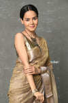 Tyohaar ~ Exclusive! Banarasi Handloom Crushed Pure Tissue Silk Saree ~ Copper ( Silk Mark Certified) - verymuchindian.com