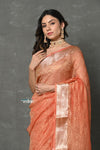 Tyohaar ~ Exclusive! Banarasi Handloom Crushed Pure Tissue Silk Saree ~ Golden Orange ( Silk Mark Certified) - verymuchindian.com