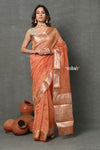 Tyohaar ~ Exclusive! Banarasi Handloom Crushed Pure Tissue Silk Saree ~ Golden Orange ( Silk Mark Certified) - verymuchindian.com