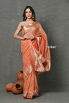 Tyohaar ~ Exclusive! Banarasi Handloom Crushed Pure Tissue Silk Saree ~ Golden Orange ( Silk Mark Certified) - verymuchindian.com