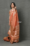 Tyohaar ~ Exclusive! Banarasi Handloom Crushed Pure Tissue Silk Saree ~ Golden Orange ( Silk Mark Certified) - verymuchindian.com
