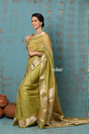 Tyohaar ~ Exclusive! Banarasi Handloom Crushed Pure Tissue Silk Saree ~ Lime Green ( Silk Mark Certified) - verymuchindian.com