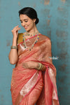 Tyohaar ~ Exclusive! Banarasi Handloom Crushed - Pure Tissue Silk Saree ~ Serene Peachy Orange ( Silk Mark Certified) - verymuchindian.com