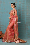 Tyohaar ~ Exclusive! Banarasi Handloom Crushed - Pure Tissue Silk Saree ~ Serene Peachy Orange ( Silk Mark Certified) - verymuchindian.com