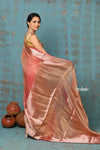 Tyohaar ~ Exclusive! Banarasi Handloom Crushed - Pure Tissue Silk Saree ~ Serene Peachy Orange ( Silk Mark Certified) - verymuchindian.com