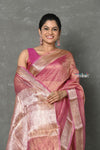 Tyohaar ~ Exclusive! Banarasi Handloom Crushed - Pure Tissue Silk Saree ~ Soft Pink ( Silk Mark Certified) - verymuchindian.com