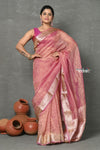 Tyohaar ~ Exclusive! Banarasi Handloom Crushed - Pure Tissue Silk Saree ~ Soft Pink ( Silk Mark Certified) - verymuchindian.com