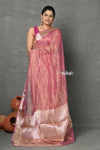 Tyohaar ~ Exclusive! Banarasi Handloom Crushed - Pure Tissue Silk Saree ~ Soft Pink ( Silk Mark Certified) - verymuchindian.com
