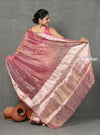 Tyohaar ~ Exclusive! Banarasi Handloom Crushed - Pure Tissue Silk Saree ~ Soft Pink ( Silk Mark Certified) - verymuchindian.com