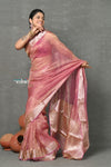 Tyohaar ~ Exclusive! Banarasi Handloom Crushed - Pure Tissue Silk Saree ~ Soft Pink ( Silk Mark Certified) - verymuchindian.com