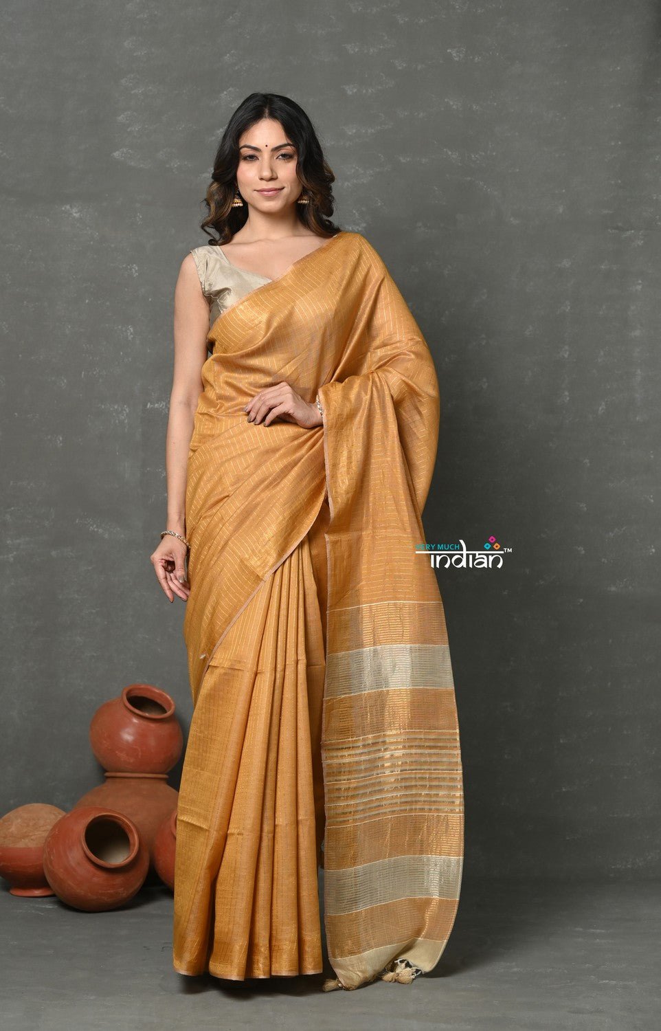 Tyohaar ~ Exclusive! Cotton By Silk Handloom Saree By Khadigram Certified Weavers - Rust Orange - verymuchindian.com