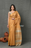 Tyohaar ~ Exclusive! Cotton By Silk Handloom Saree By Khadigram Certified Weavers - Rust Orange - verymuchindian.com
