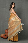 Tyohaar ~ Exclusive! Cotton By Silk Handloom Saree By Khadigram Certified Weavers - Rust Orange - verymuchindian.com