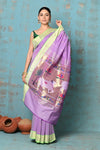 Tyohaar ~ Exclusive! Handloom Pure Cotton Paithani in Most Traditional Lilac with Pichwai Pallu - verymuchindian.com