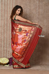 Tyohaar ~ Exclusive! Handloom Pure Cotton Paithani in Most Traditional Maroon with Pichwai Pallu - verymuchindian.com