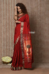 Tyohaar ~ Exclusive! Handloom Pure Cotton Paithani in Most Traditional Maroon with Pichwai Pallu - verymuchindian.com