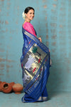 Tyohaar ~ Exclusive! Handloom Pure Cotton Paithani in Most Traditional Royal Blue with Pichwai Pallu - verymuchindian.com
