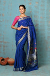 Tyohaar ~ Exclusive! Handloom Pure Cotton Paithani in Most Traditional Royal Blue with Pichwai Pallu - verymuchindian.com