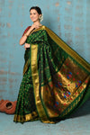Tyohaar ~ Exclusive Handloom Pure Silk Maharani Paithani With Golden Zari Pallu~ Most Traditional Royal Green - verymuchindian.com