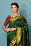Tyohaar ~ Exclusive Handloom Pure Silk Maharani Paithani With Golden Zari Pallu~ Most Traditional Royal Green - verymuchindian.com