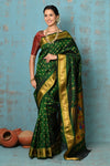 Tyohaar ~ Exclusive Handloom Pure Silk Maharani Paithani With Golden Zari Pallu~ Most Traditional Royal Green - verymuchindian.com