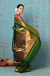 Tyohaar ~ Exclusive Handloom Pure Silk Maharani Paithani With Golden Zari Pallu~ Most Traditional Royal Green - verymuchindian.com