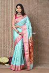 Tyohaar ~ Exclusive! Handloom Pure Silk Paithani in Sea Blue with Most Traditional Double Pallu ~ Arctic Blue - verymuchindian.com