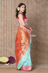 Tyohaar ~ Exclusive! Handloom Pure Silk Paithani in Sea Blue with Most Traditional Double Pallu ~ Arctic Blue - verymuchindian.com