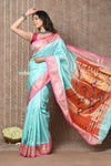 Tyohaar ~ Exclusive! Handloom Pure Silk Paithani in Sea Blue with Most Traditional Double Pallu ~ Arctic Blue - verymuchindian.com