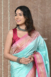 Tyohaar ~ Exclusive! Handloom Pure Silk Paithani in Sea Blue with Most Traditional Double Pallu ~ Arctic Blue - verymuchindian.com