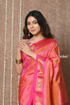 Tyohaar ~ Exclusive! Handloom Pure Silk Paithani in with Most Traditional Double Pallu ~ Unique Peach Orange - verymuchindian.com