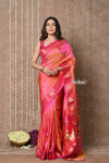 Tyohaar ~ Exclusive! Handloom Pure Silk Paithani in with Most Traditional Double Pallu ~ Unique Peach Orange - verymuchindian.com