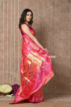 Tyohaar ~ Exclusive! Handloom Pure Silk Paithani in with Most Traditional Double Pallu ~ Unique Peach Orange - verymuchindian.com
