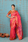 Tyohaar ~ Exclusive Handloom Pure Silk Paithani With Contrast Pall ~ Dual Tone Orange Pink - verymuchindian.com
