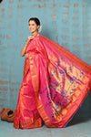 Tyohaar ~ Exclusive Handloom Pure Silk Paithani With Contrast Pall ~ Dual Tone Orange Pink - verymuchindian.com