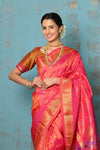 Tyohaar ~ Exclusive Handloom Pure Silk Paithani With Contrast Pall ~ Dual Tone Orange Pink - verymuchindian.com