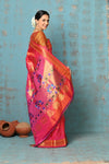 Tyohaar ~ Exclusive Handloom Pure Silk Paithani With Contrast Pall ~ Dual Tone Orange Pink - verymuchindian.com