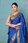 Tyohaar ~ Exclusive Handloom Pure Silk Paithani With Contrast Pallu ~ Indigo Blue - verymuchindian.com