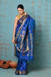 Tyohaar ~ Exclusive Handloom Pure Silk Paithani With Contrast Pallu ~ Indigo Blue - verymuchindian.com