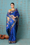 Tyohaar ~ Exclusive Handloom Pure Silk Paithani With Contrast Pallu ~ Indigo Blue - verymuchindian.com