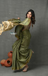 Tyohaar ~ Exclusive! Pure Cotton Handloom Saree By Khadigram Certified Weavers - Sage Green - verymuchindian.com