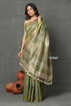 Tyohaar ~ Exclusive! Pure Cotton Handloom Saree By Khadigram Certified Weavers - Sage Green - verymuchindian.com