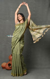 Tyohaar ~ Exclusive! Pure Cotton Handloom Saree By Khadigram Certified Weavers - Sage Green - verymuchindian.com
