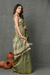 Tyohaar ~ Exclusive! Pure Cotton Handloom Saree By Khadigram Certified Weavers - Sage Green - verymuchindian.com